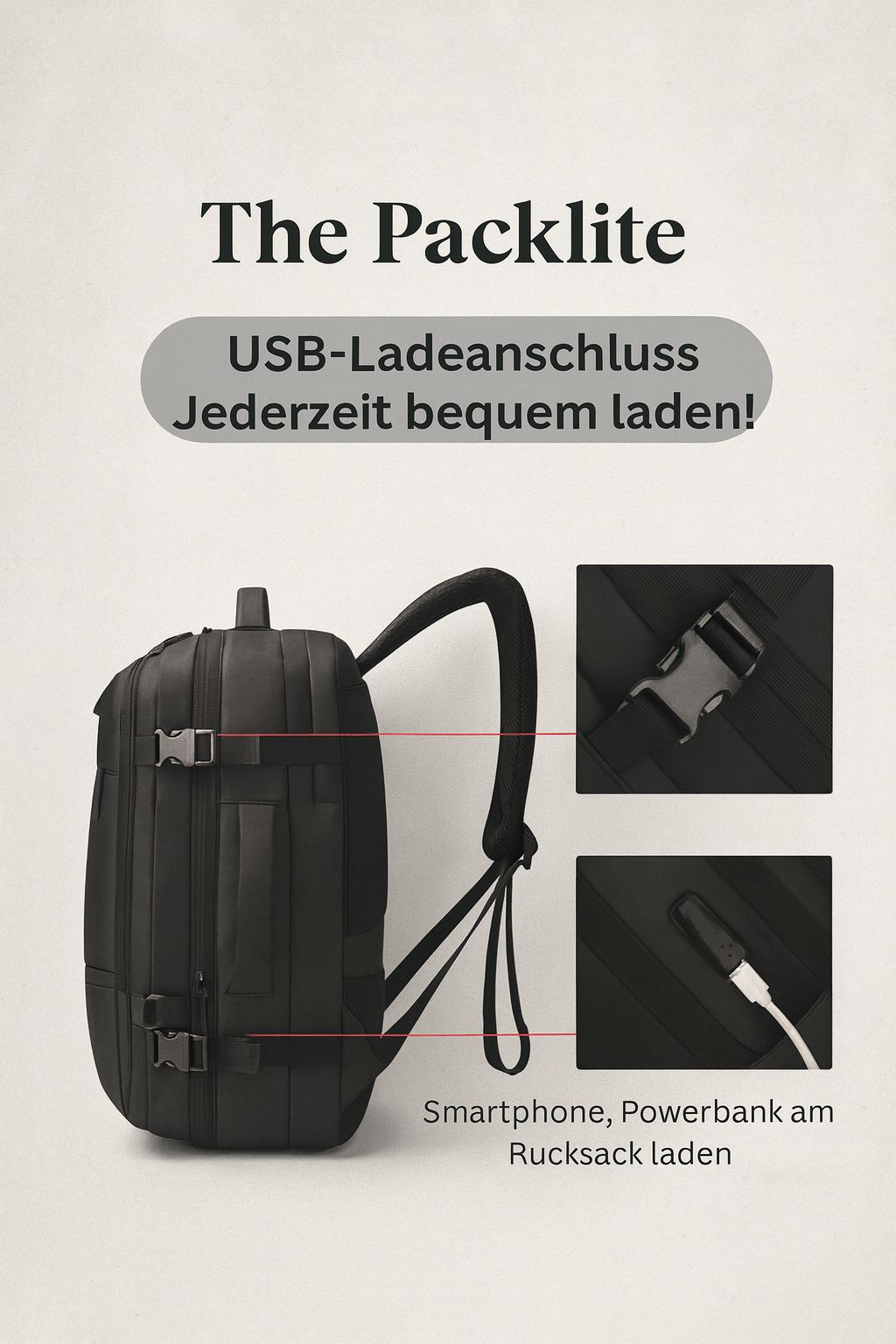 Packlite - Großer Reiserucksack Business 17,3-Zoll-Laptop Erweiterbarer Rucksack mit Diebstahlsicherung